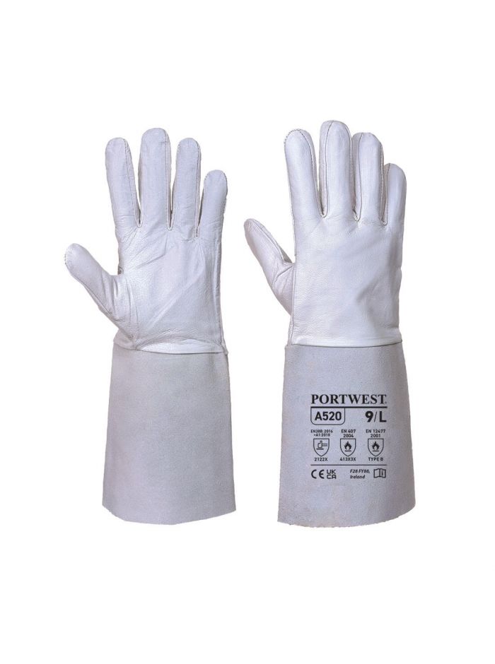 TIG Welders 85 Grain Leather Gauntlet , L, R, Grey