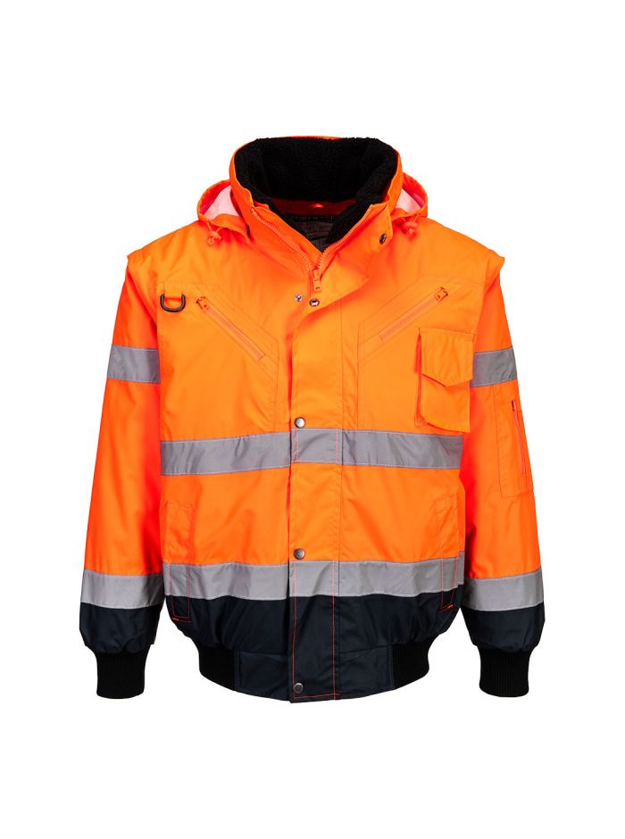 Hi-Vis 3-in-1 Contrast Bomber Jacket , 4XL, R, Orange/Navy