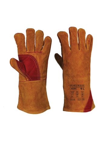 Welders 330 Split Leather Reinforced Palm Gauntlet, M, R, Brown